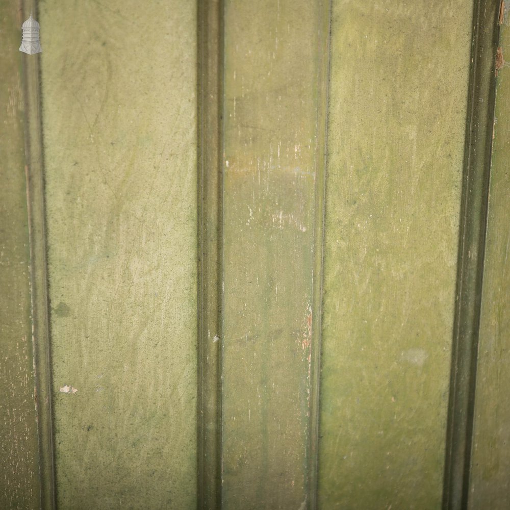 Pine Panelled Door, 1930s 4 Moulded Panels Green Stained Finish