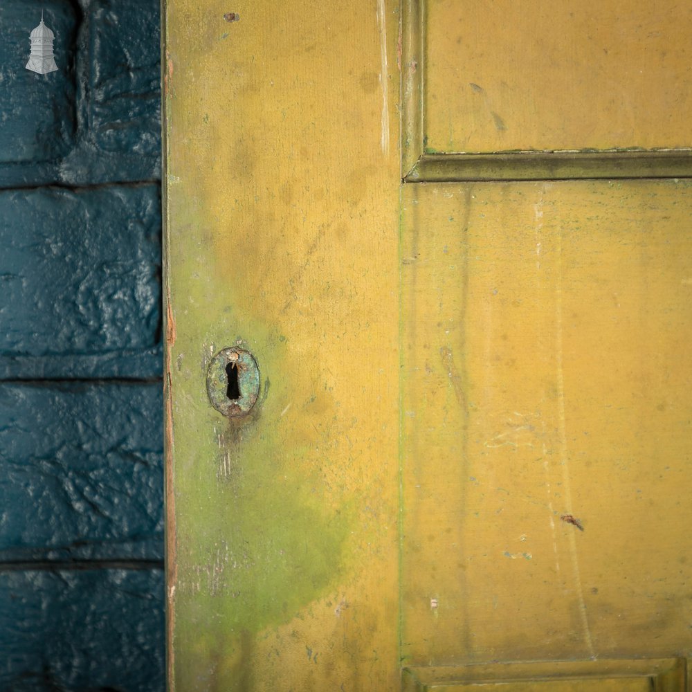 Pine Panelled Door, 1930s 4 Moulded Panels Green Stained Finish