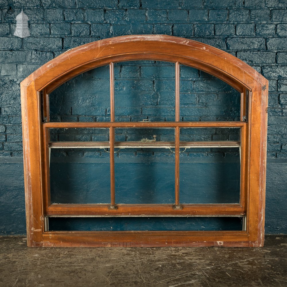 Arch-Top Hardwood Sash Window, Edwardian Mahogany Construction