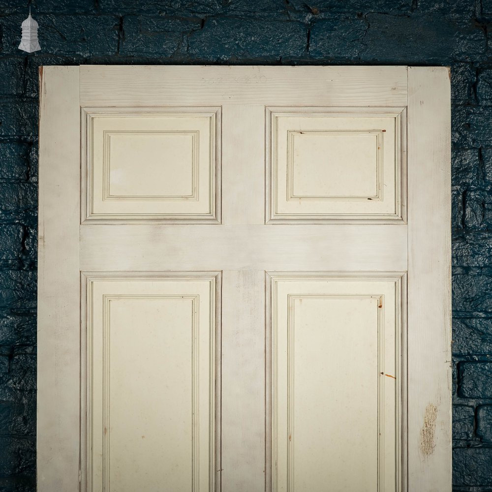 Pine Paneled Door, 6 Moulded Panel White Painted 20th C Missing Moulding