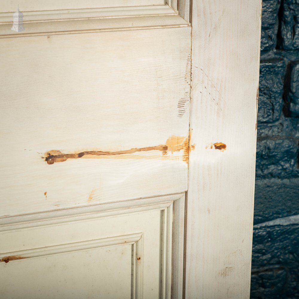 Pine Paneled Door, 6 Moulded Panel White Painted 20th C Missing Moulding