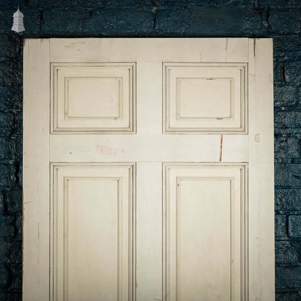 Pine Paneled Door, 6 Moulded Panel White Painted 20th C Missing Moulding