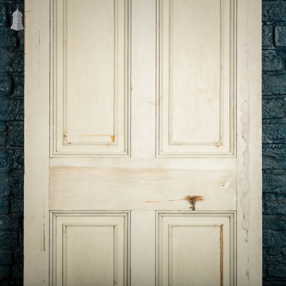 Pine Paneled Door, 6 Moulded Panel White Painted 20th C Missing Moulding