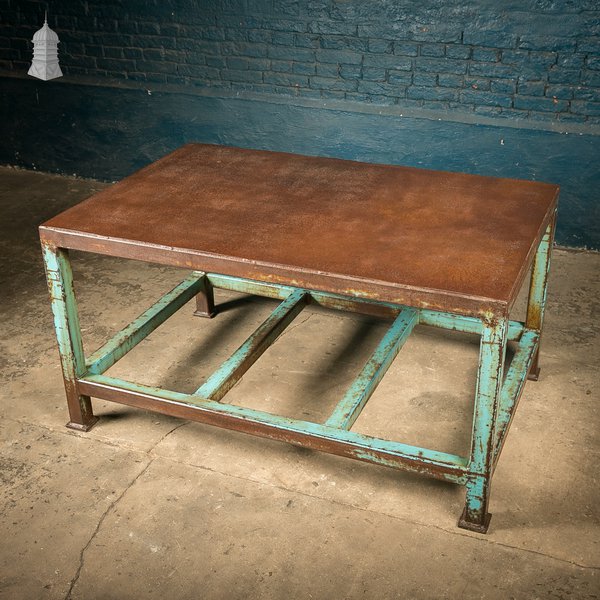 Industrial Steel Workbench with Waxed Rust Patina