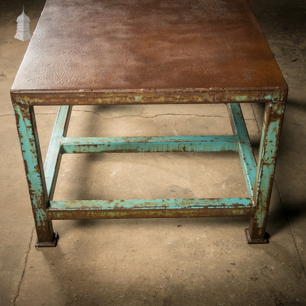 Industrial Steel Workbench with Waxed Rust Patina