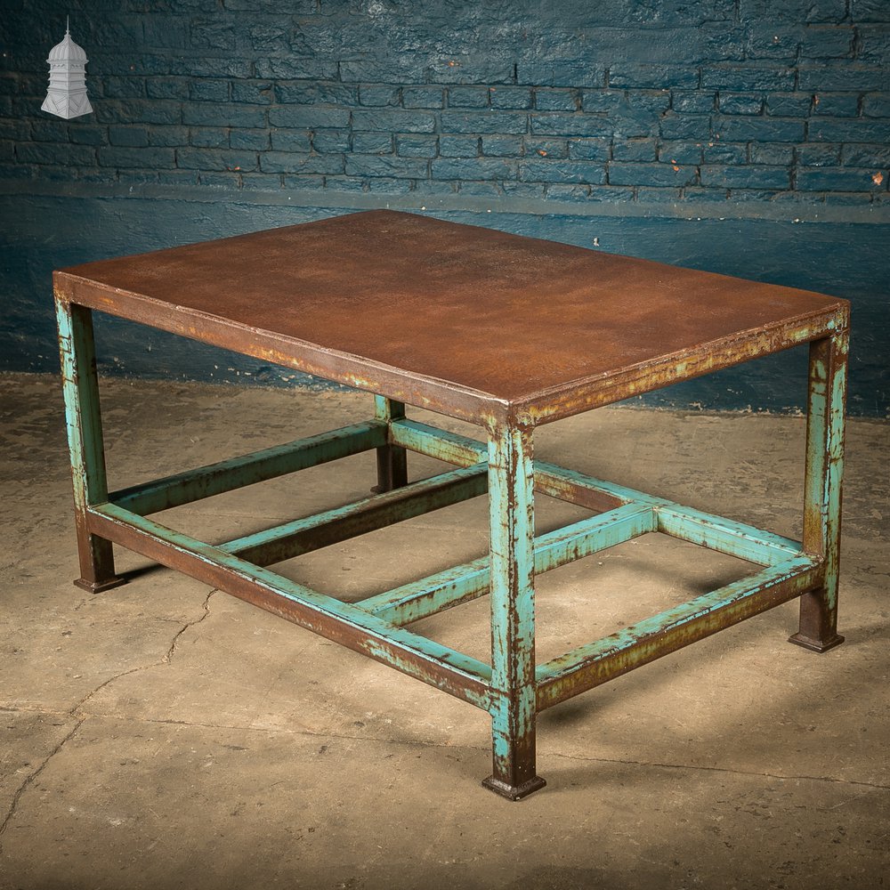 Industrial Steel Workbench with Waxed Rust Patina