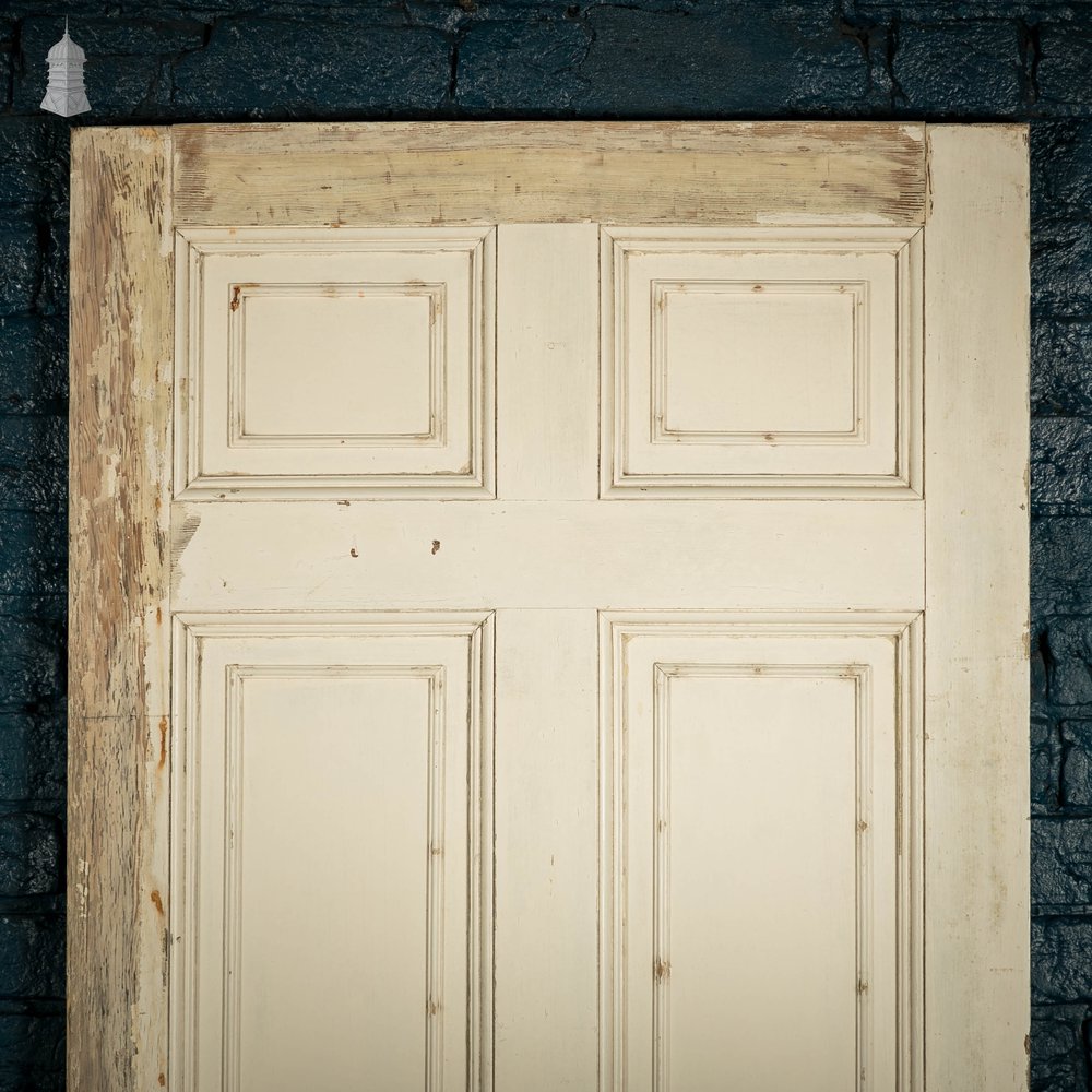 Pine Paneled Door, 6 Moulded Panel White Painted Missing Moulding