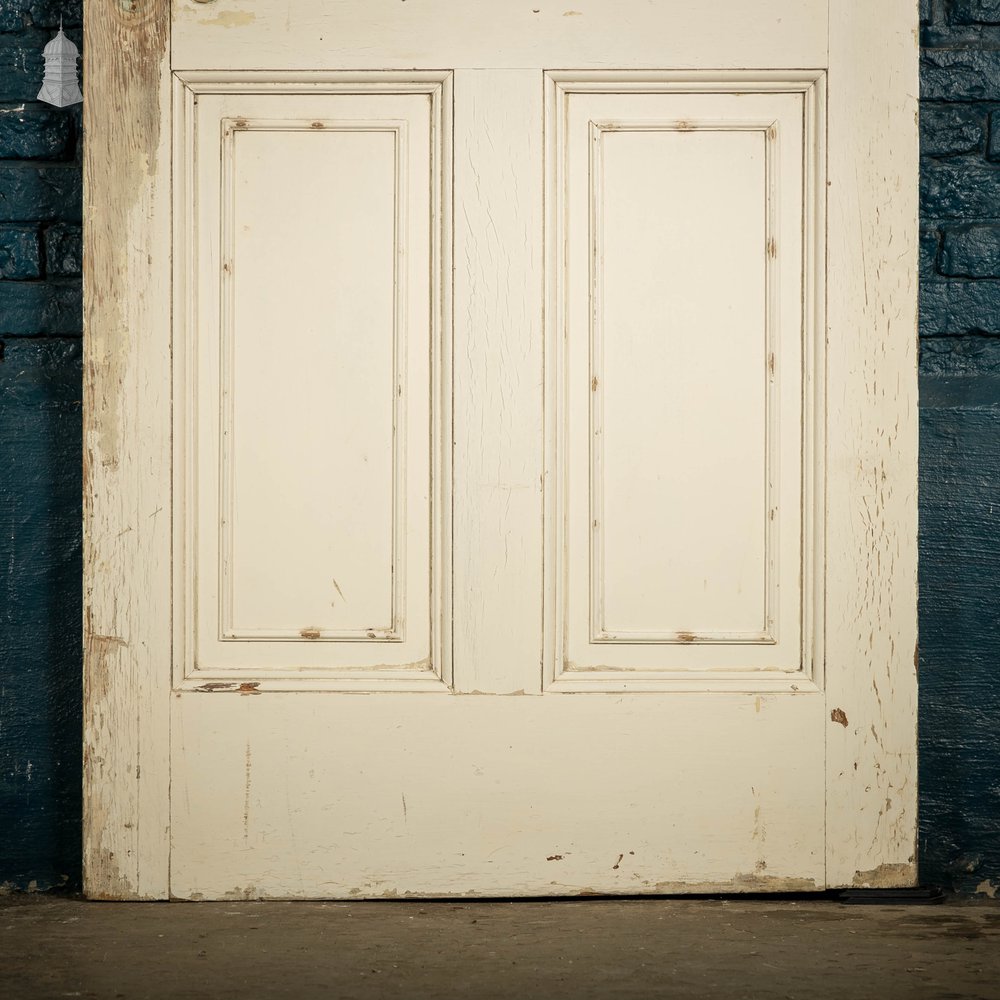 Pine Paneled Door, 6 Moulded Panel White Painted Missing Moulding