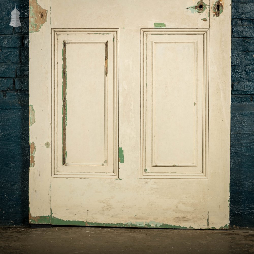 Pine Paneled Door, 6 Moulded Panel White Painted Missing Moulding