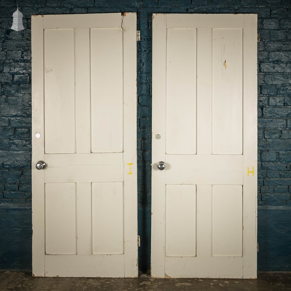 Pine Panelled Doors, Victorian 4 Panel, White Painted Pair