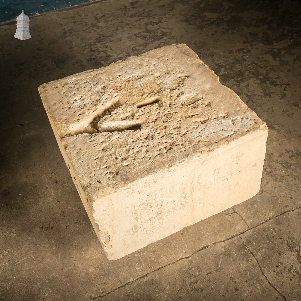 Gate Pier Blocks with Carved Hinge Anchor Recesses, Reclaimed York Stone