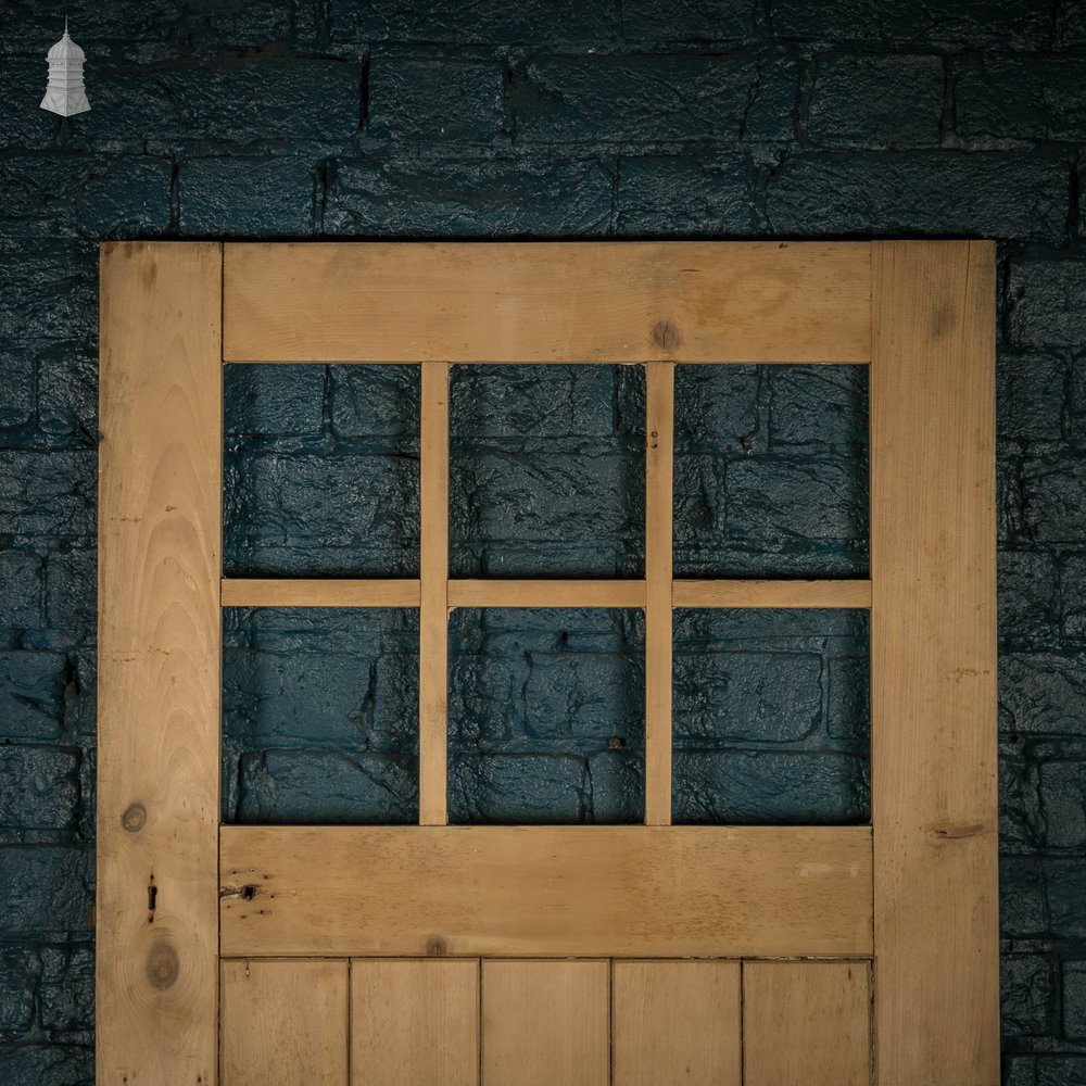 Glazed Pine Door, Edwardian Framed Plank and Ledge