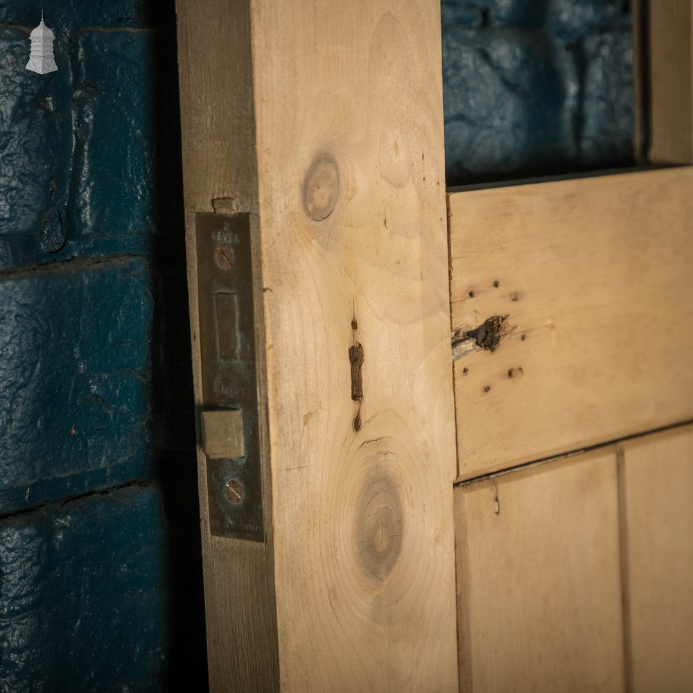 Glazed Pine Door, Edwardian Framed Plank and Ledge