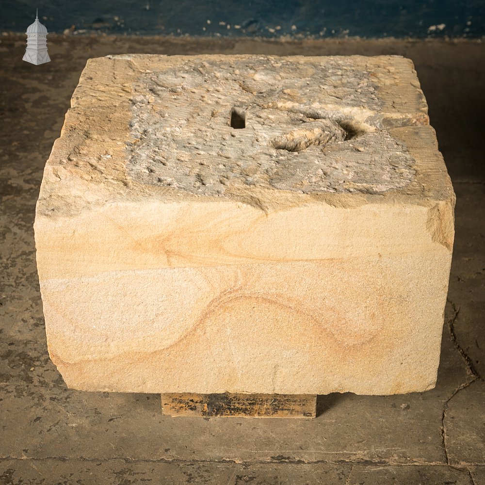 Gate Pier Blocks with Carved Hinge Anchor Recesses, Reclaimed York Stone