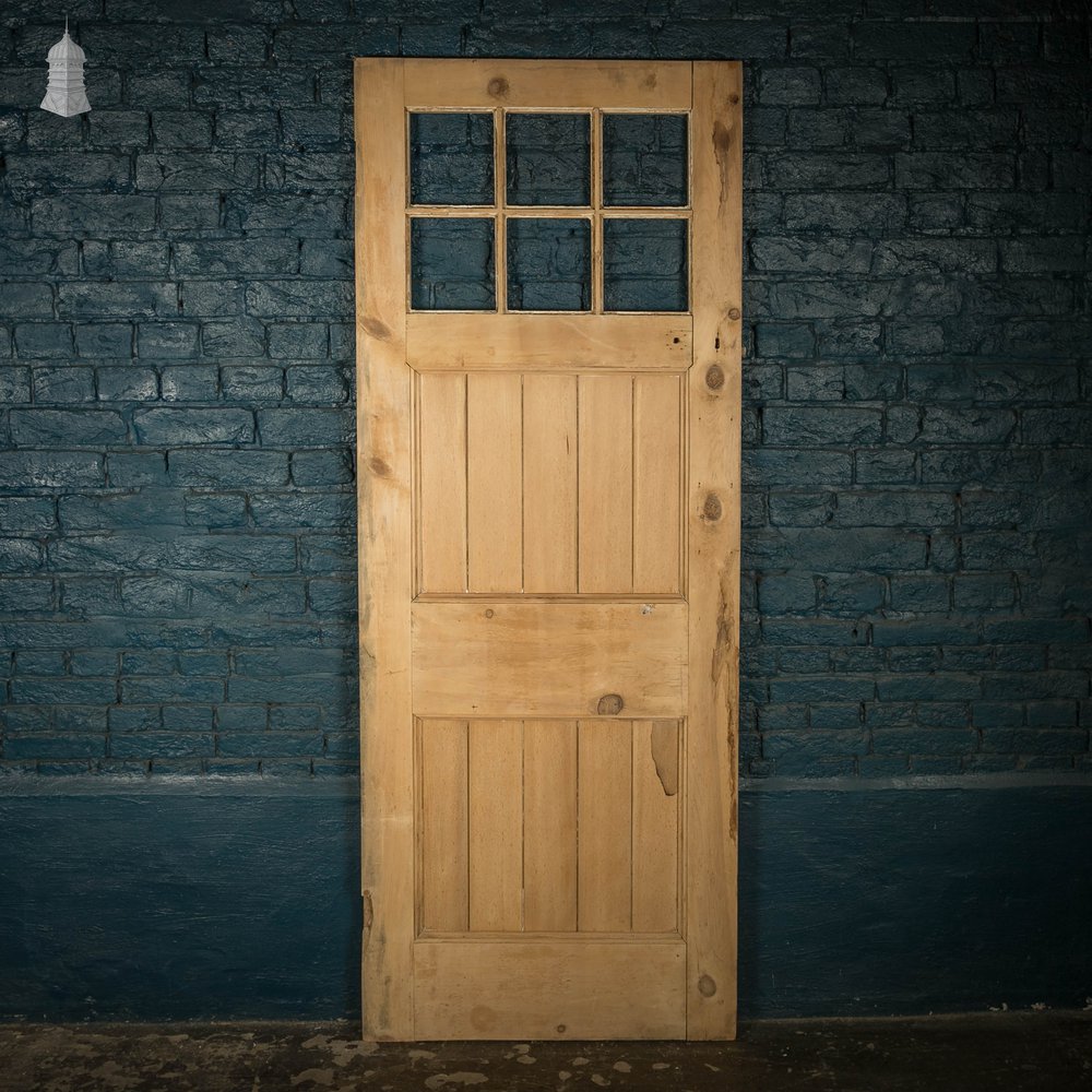 Glazed Pine Door, Edwardian Framed Plank and Ledge