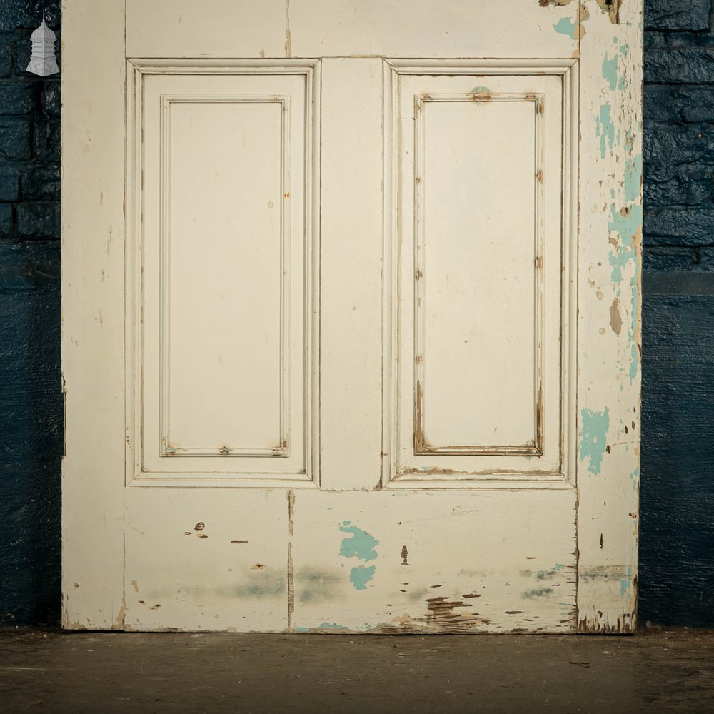 Pine Paneled Door, 6 Moulded Panel White Painted Missing Moulding