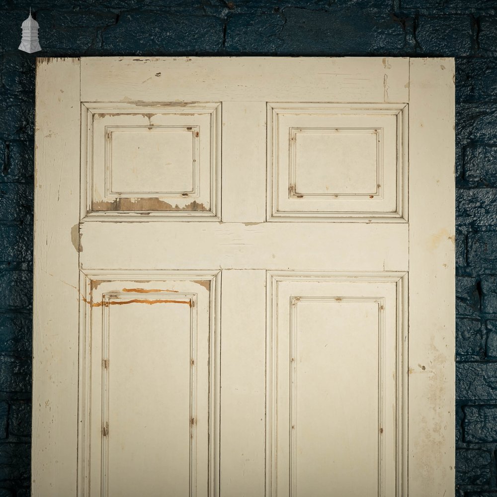 Pine Paneled Door, 6 Moulded Panel White Painted Missing Moulding