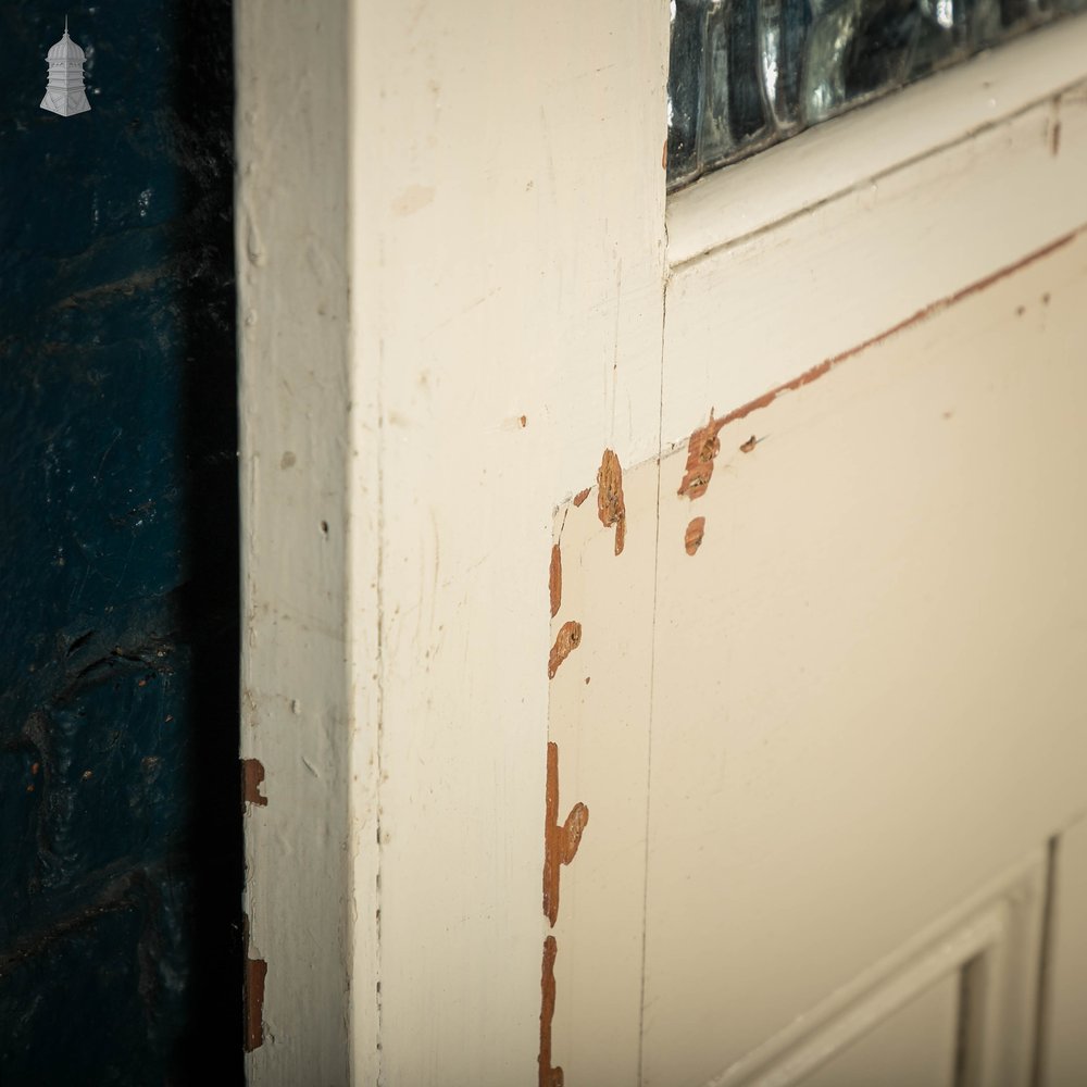 Half Glazed Door, 3 Moulded Panel White Painted Pine Textured Glass