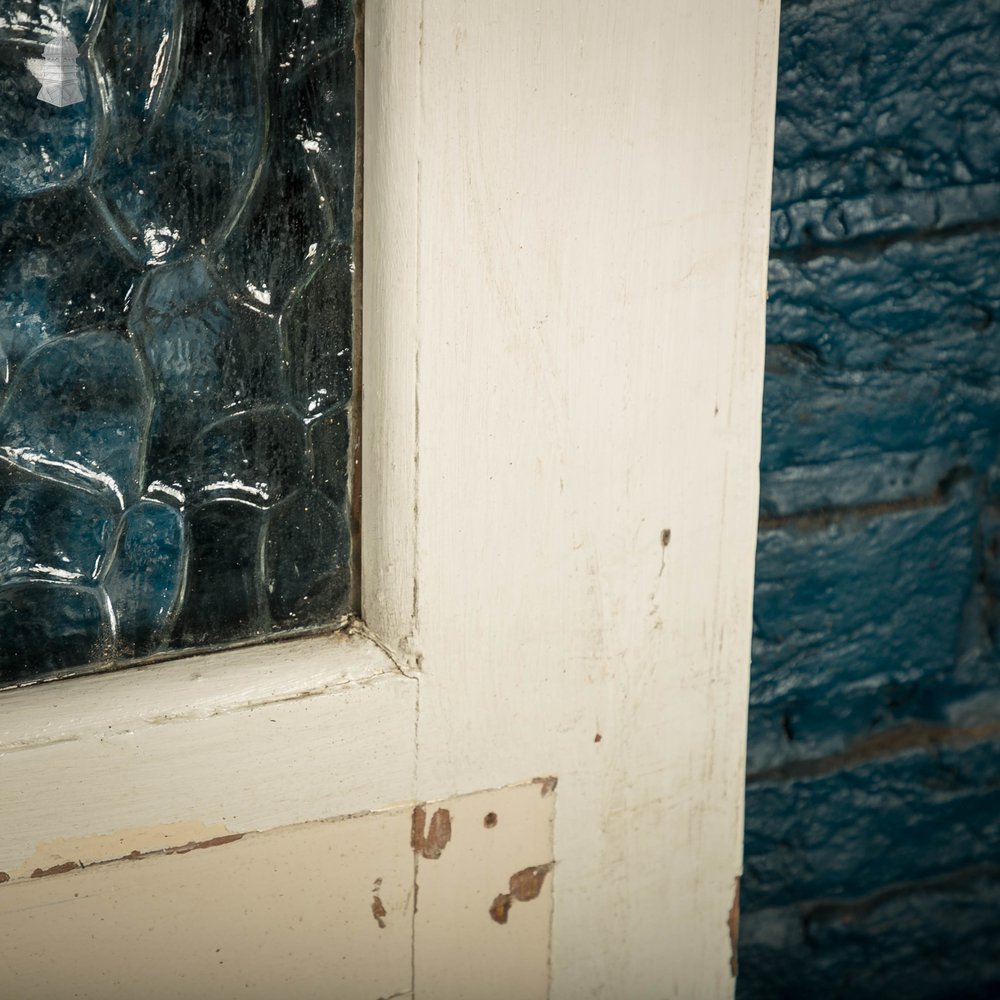 Half Glazed Door, 3 Moulded Panel White Painted Pine Textured Glass