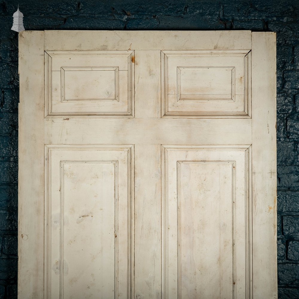 Pine Paneled Door, 6 Moulded Panel White Painted 20th C Missing Moulding