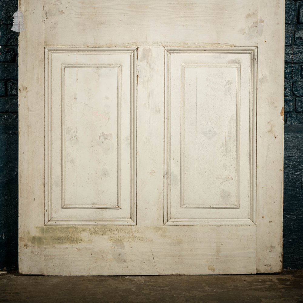 Pine Paneled Door, 6 Moulded Panel White Painted 20th C Missing Moulding