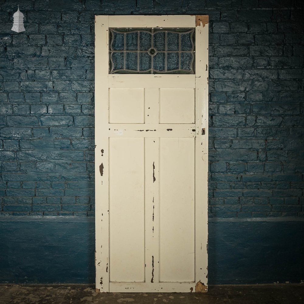 Glazed Panelled Door, Edwardian, Fitted with Stained Leaded Glass Window