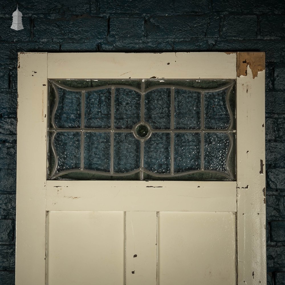 Glazed Panelled Door, Edwardian, Fitted with Stained Leaded Glass Window