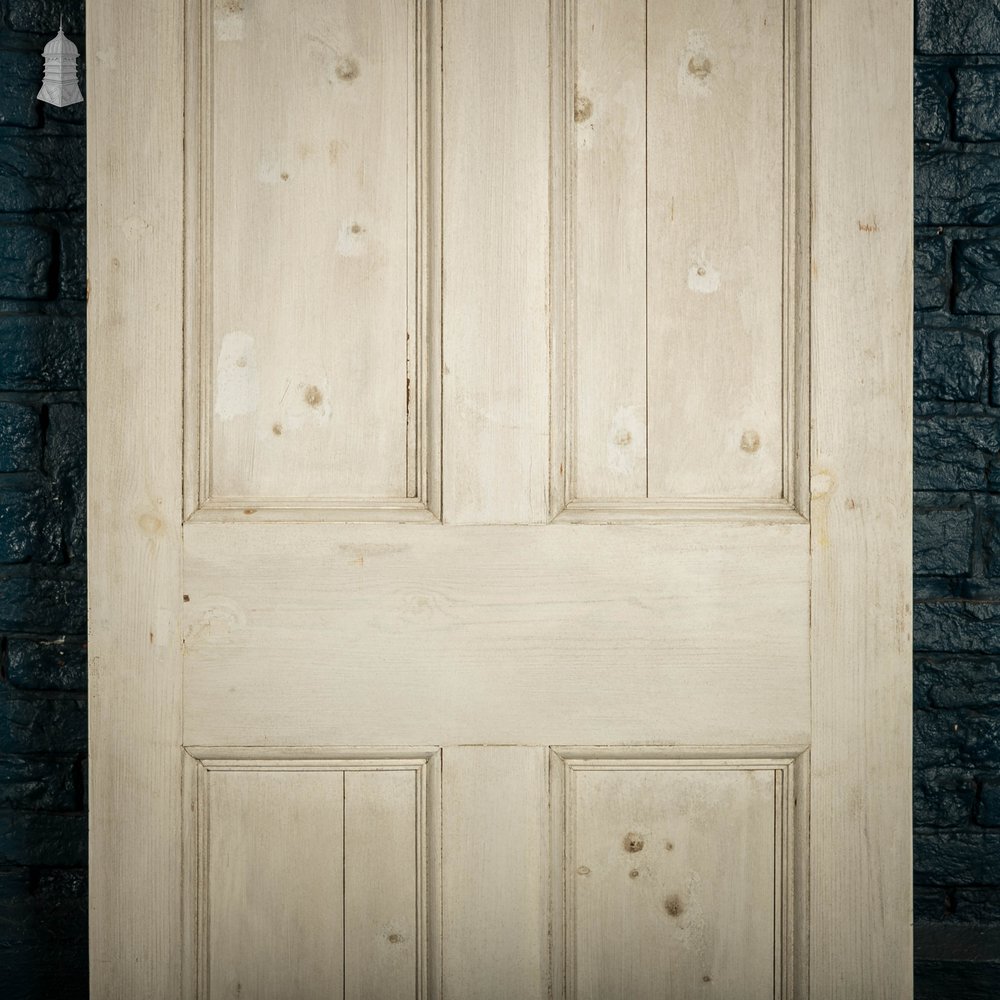 Pine Paneled Door, 6 Moulded Panel White Painted 20th C