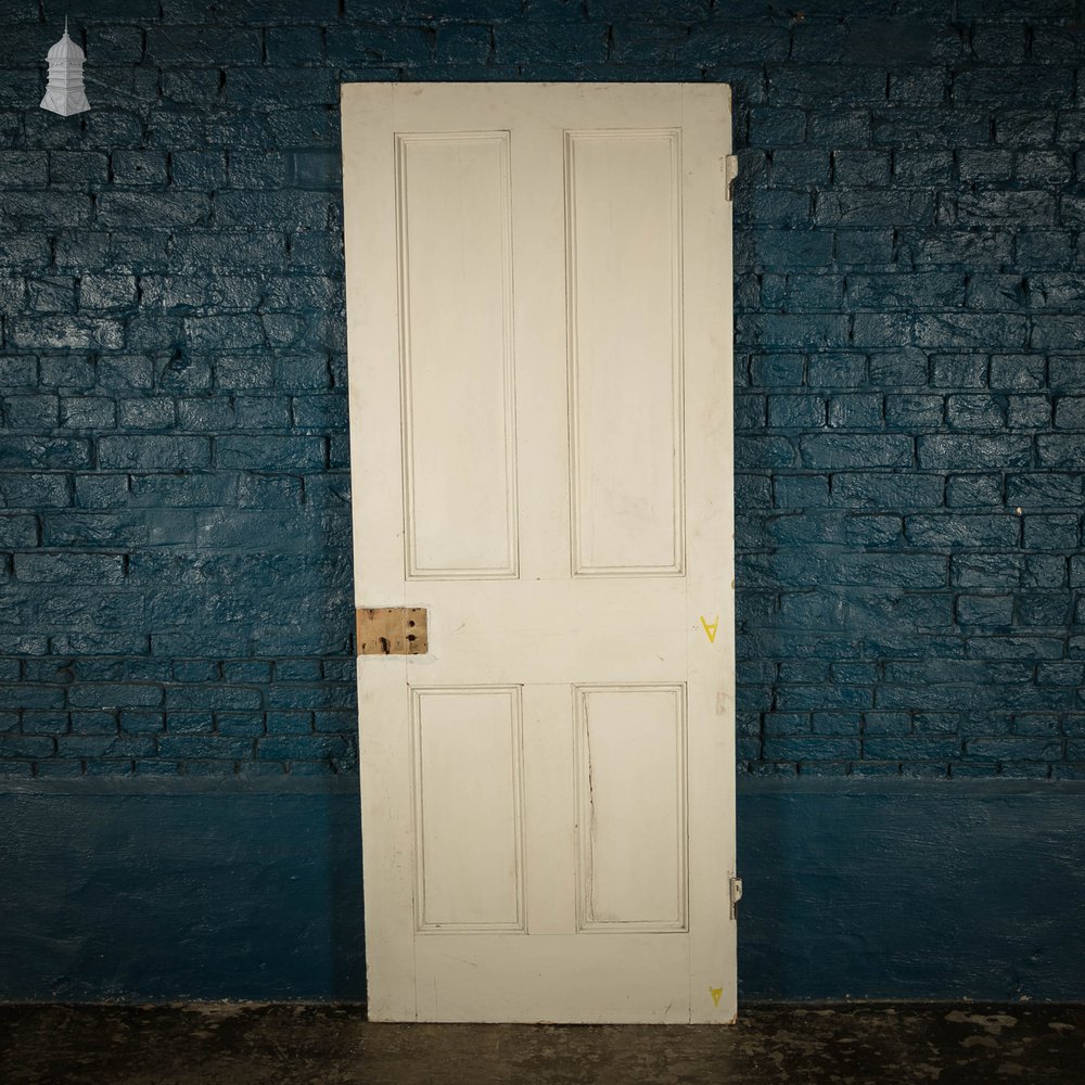 Pine Panelled Door, Victorian 4 Panel Green Painted