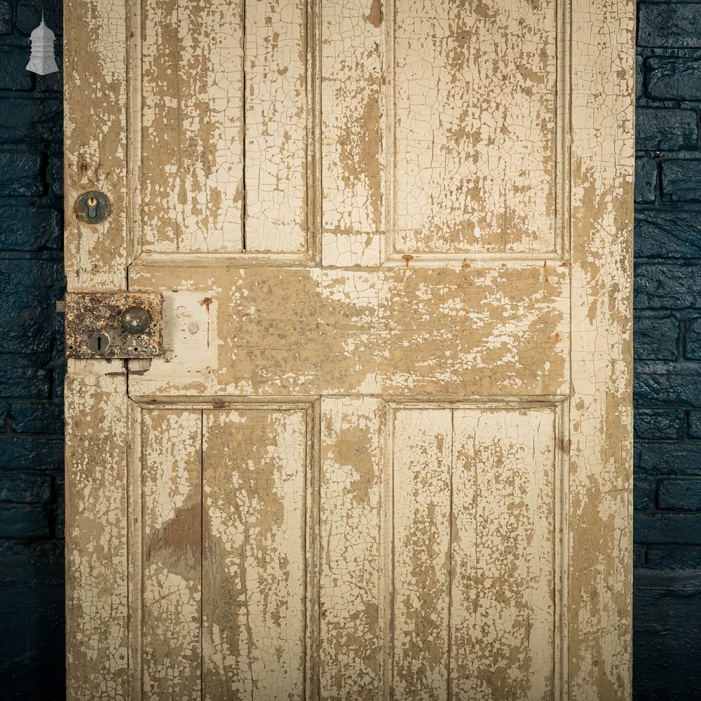 Pine Paneled Door, 6 Moulded Panel Distressed White Painted