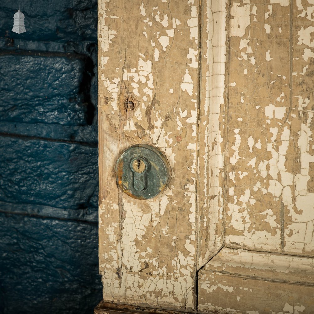 Pine Paneled Door, 6 Moulded Panel Distressed White Painted