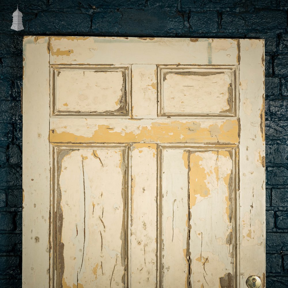 Pine Paneled Door, 6 Moulded Panel Distressed White Painted