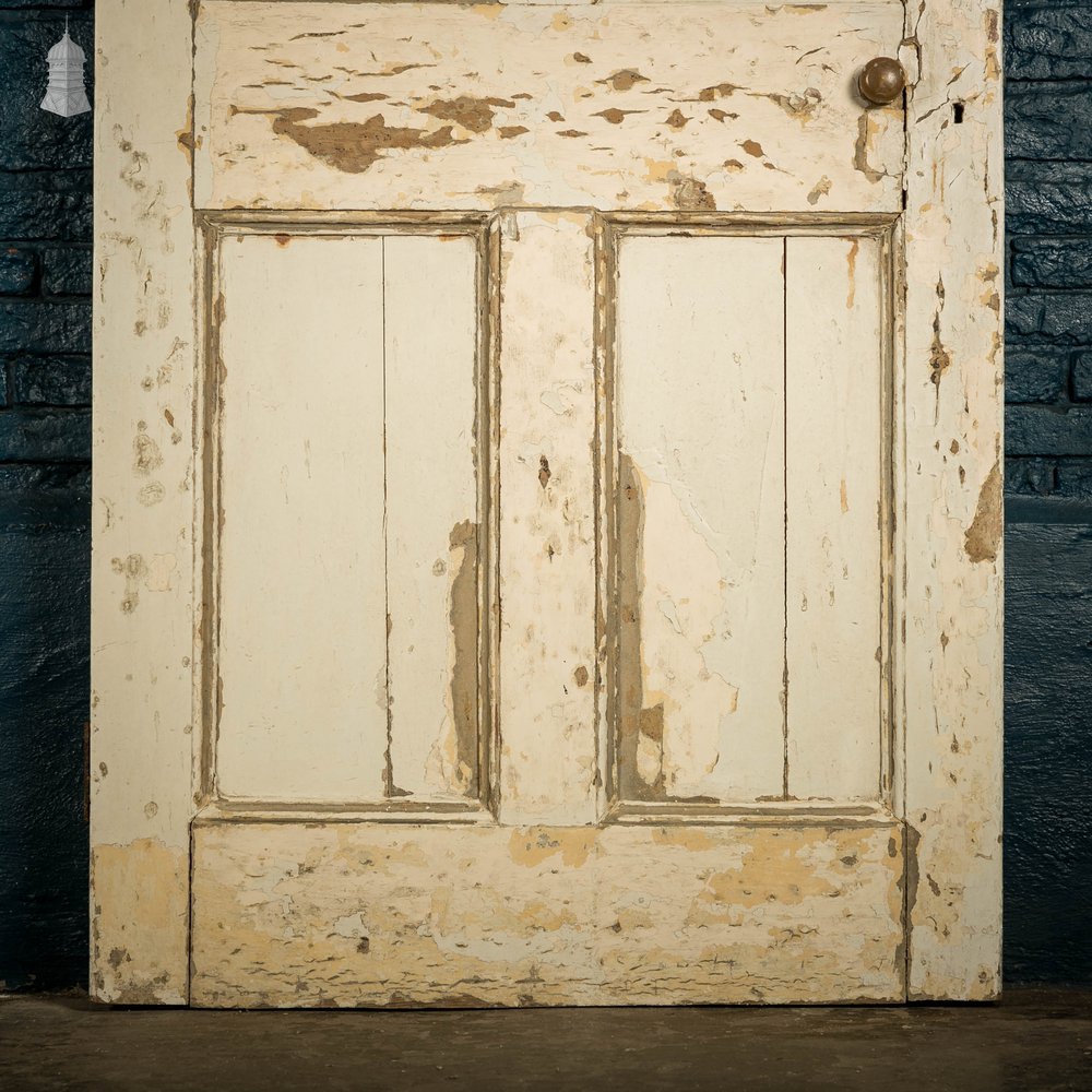 Pine Paneled Door, 6 Moulded Panel Distressed White Painted