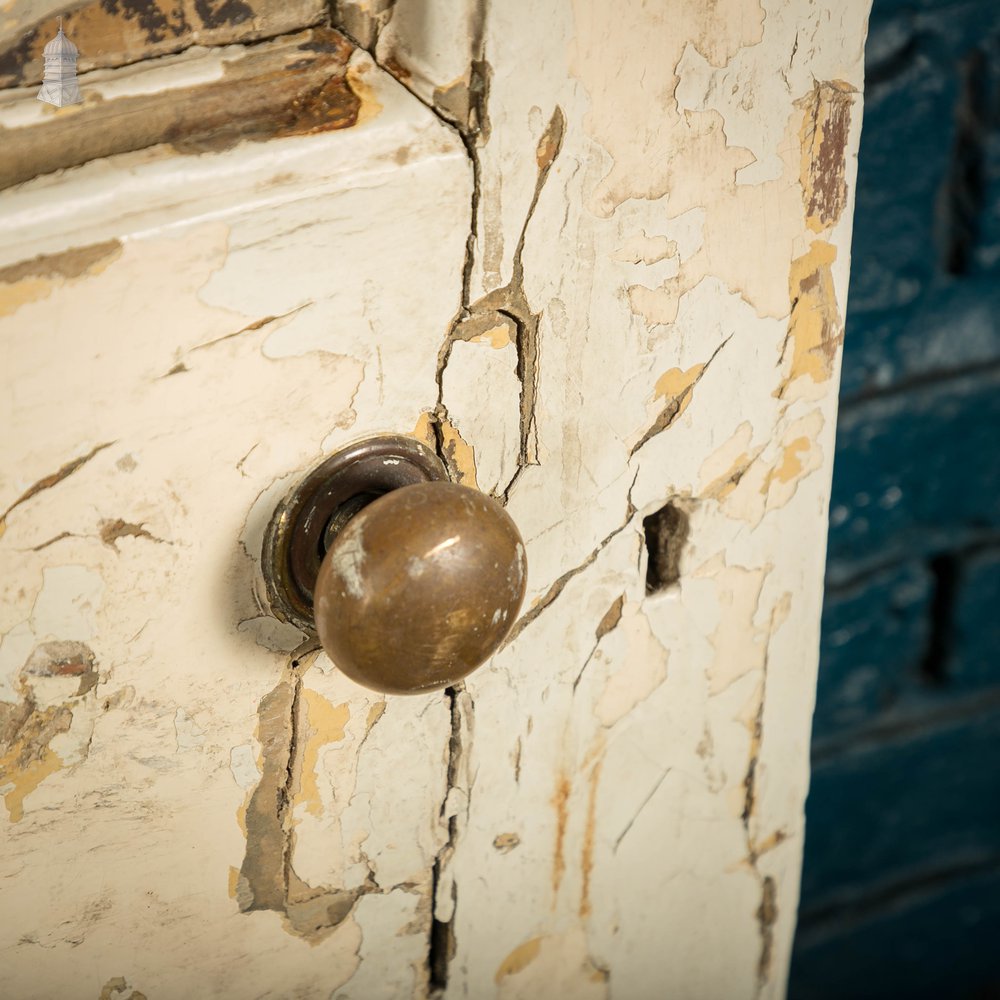 Pine Paneled Door, 6 Moulded Panel Distressed White Painted