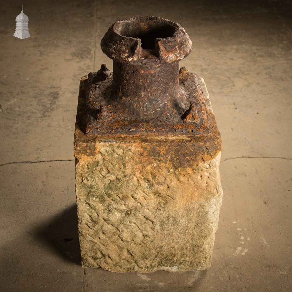 Stone Plinth Stanchion Base, Sandstone and Cast Iron