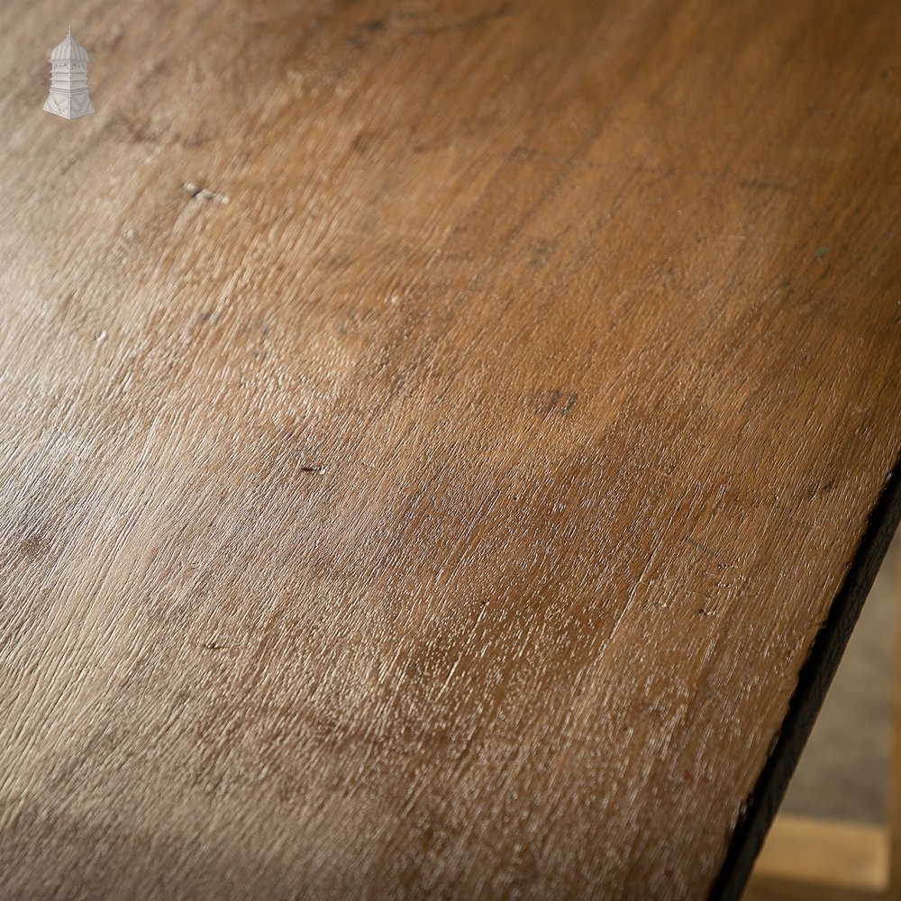 School Workbench Table, Mid Century, Beech H stretcher base with Iroko top