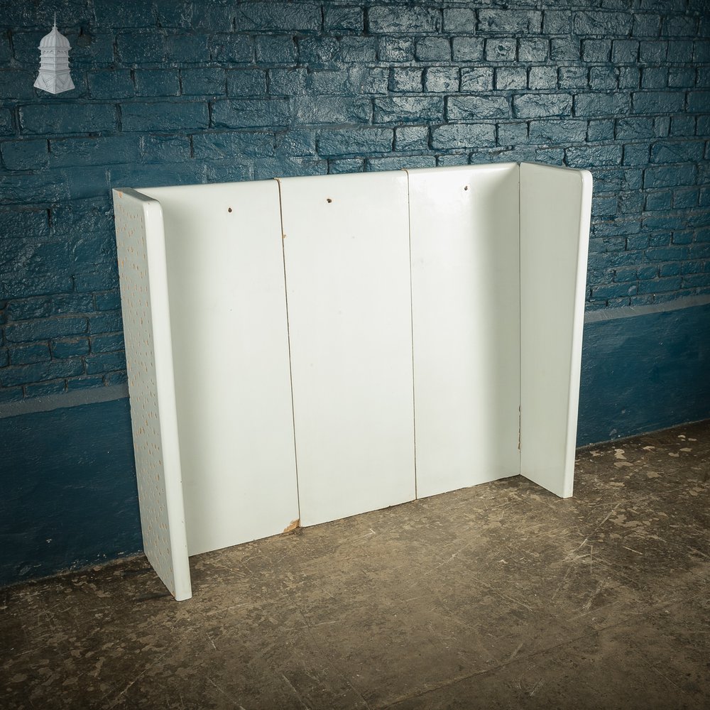 Reclaimed slab urinal backsplash and end panels, white glazed