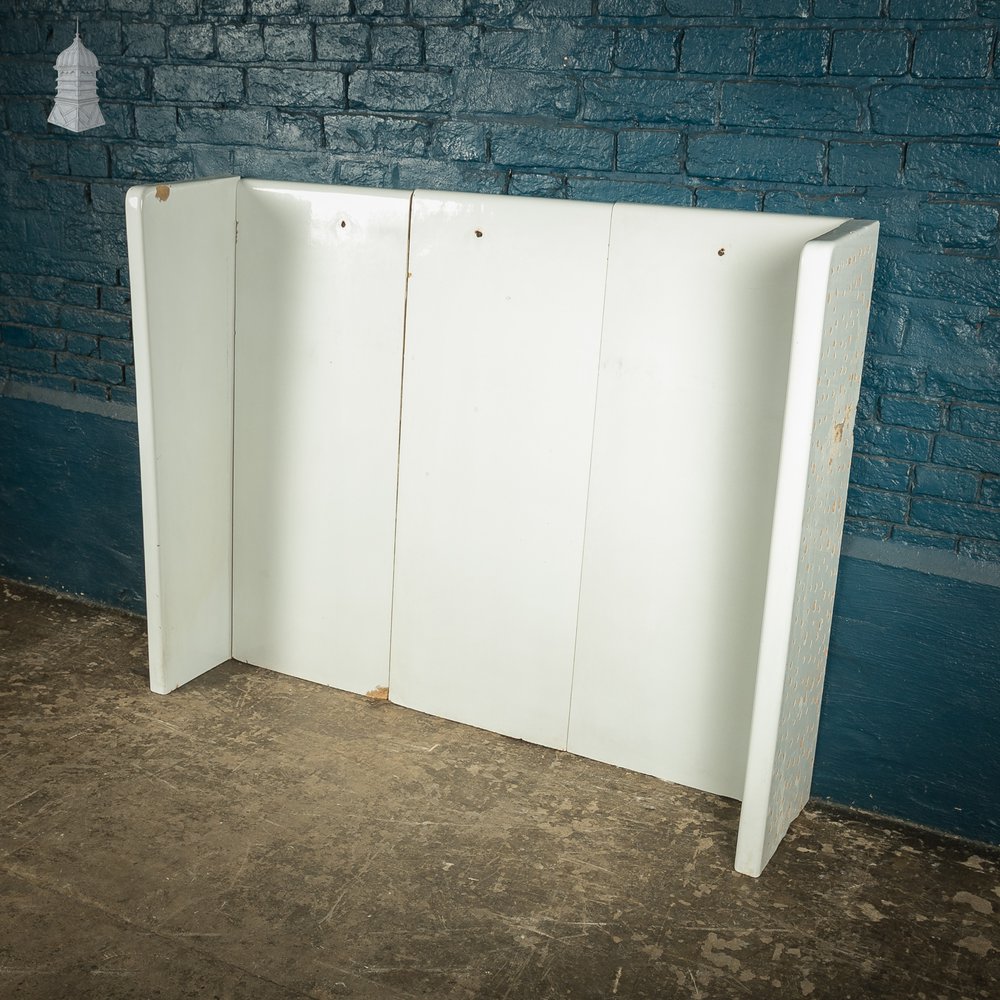 Reclaimed slab urinal backsplash and end panels, white glazed