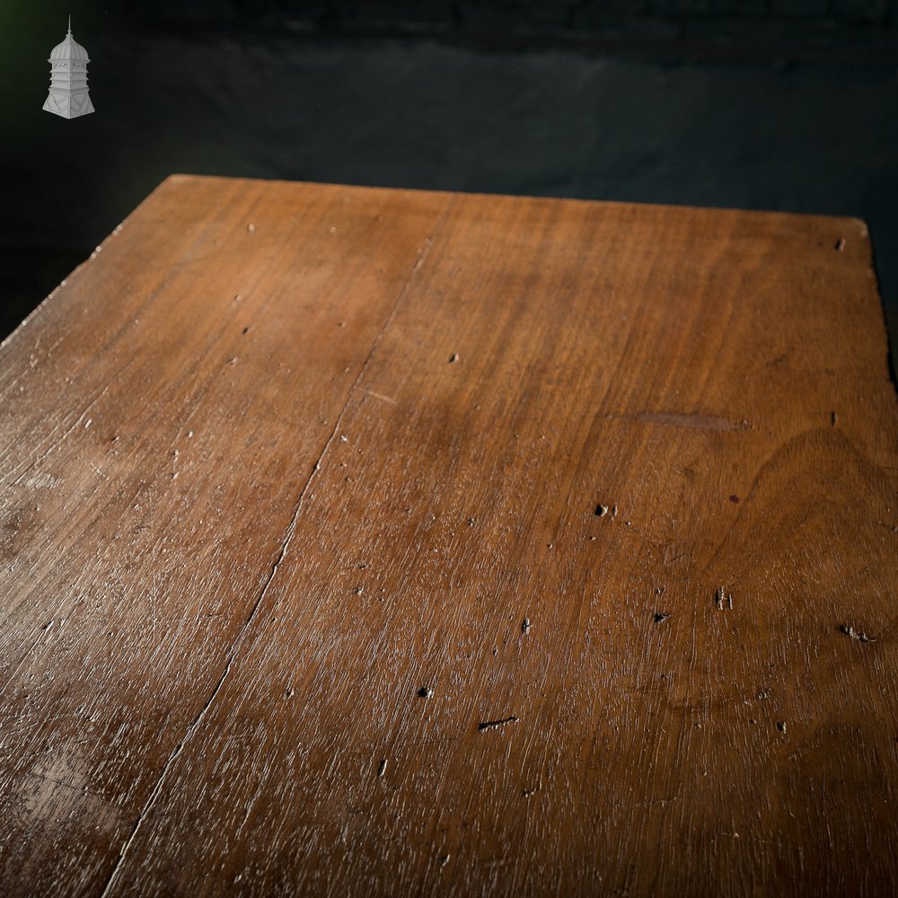 School Workbench Table, Beech H stretcher base with Iroko top, Mid Century