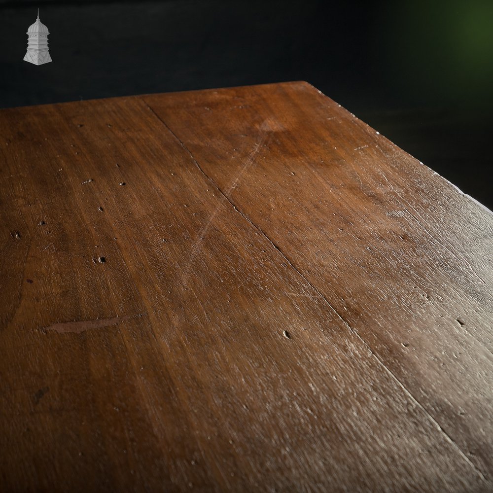 School Workbench Table, Beech H stretcher base with Iroko top, Mid Century