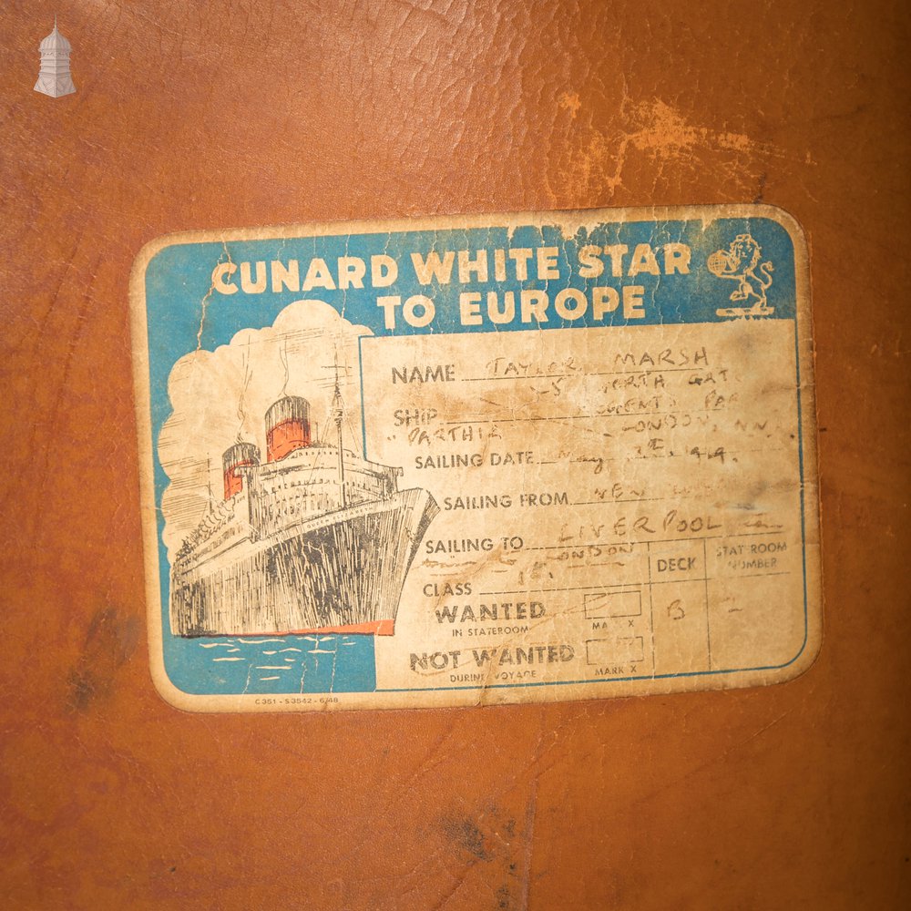 Vintage Leather Suitcase, Original Cunard White Star Line Travel Stickers