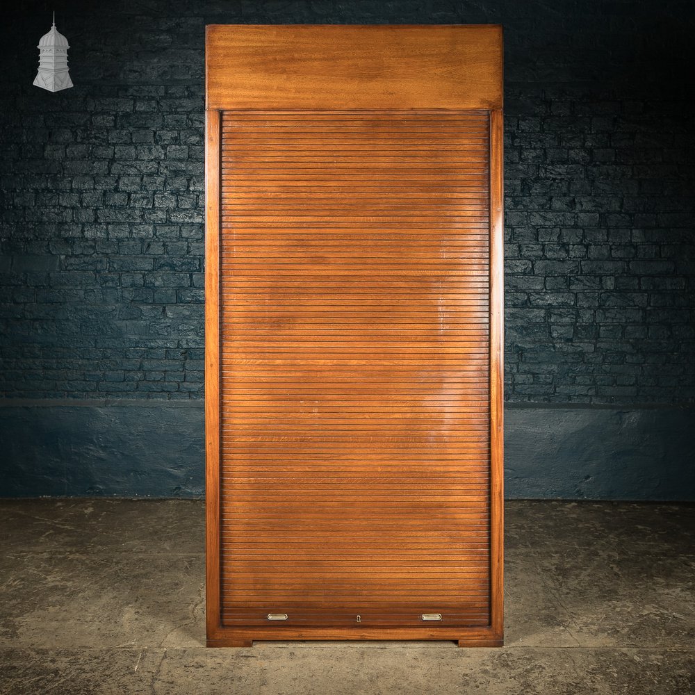 Tambour Front Cabinet, Mahogany and Oak Construction with internal pigeonhole shelving from a liner.