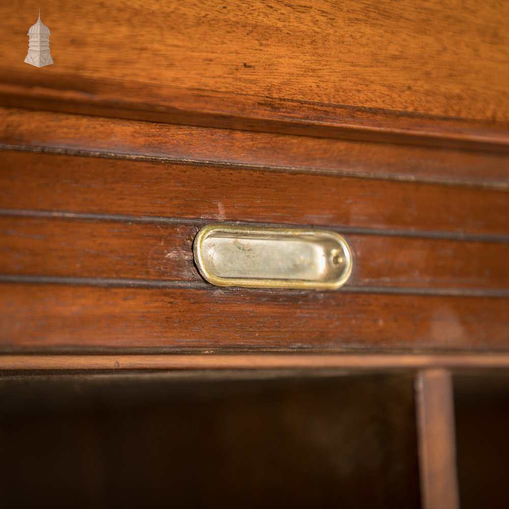 Tambour Front Cabinet, Mahogany and Oak Construction with internal pigeonhole shelving from a liner.