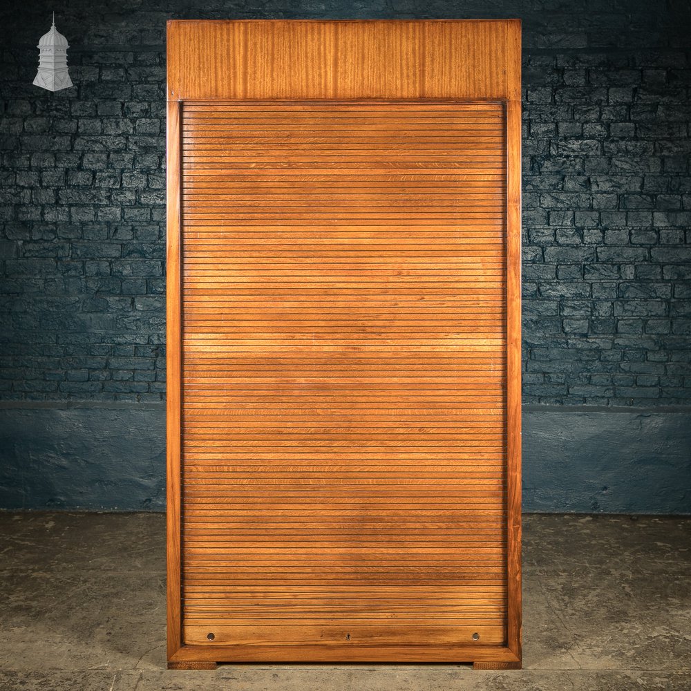 Tambour Front Cabinet, Mahogany and Oak Construction with internal pigeonhole shelving from a liner