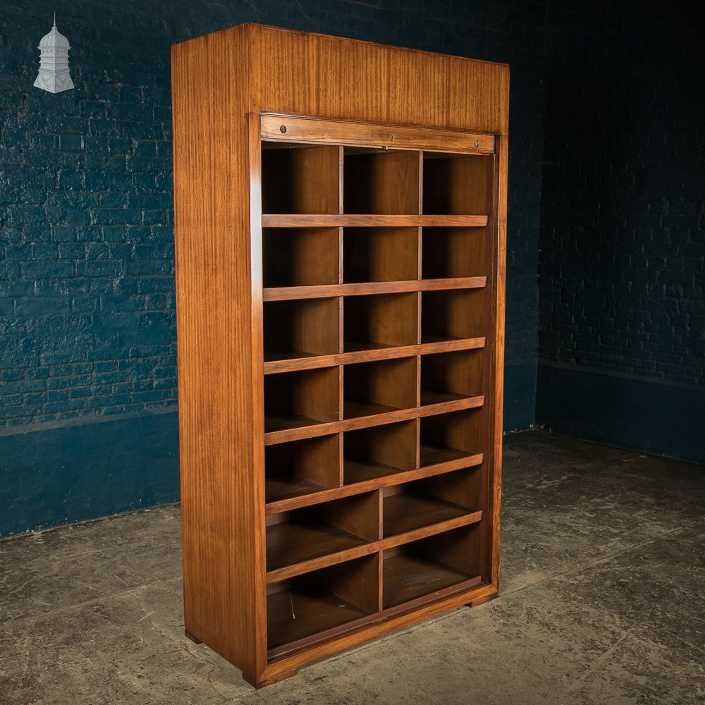 Tambour Front Cabinet, Mahogany and Oak Construction with internal pigeonhole shelving from a liner