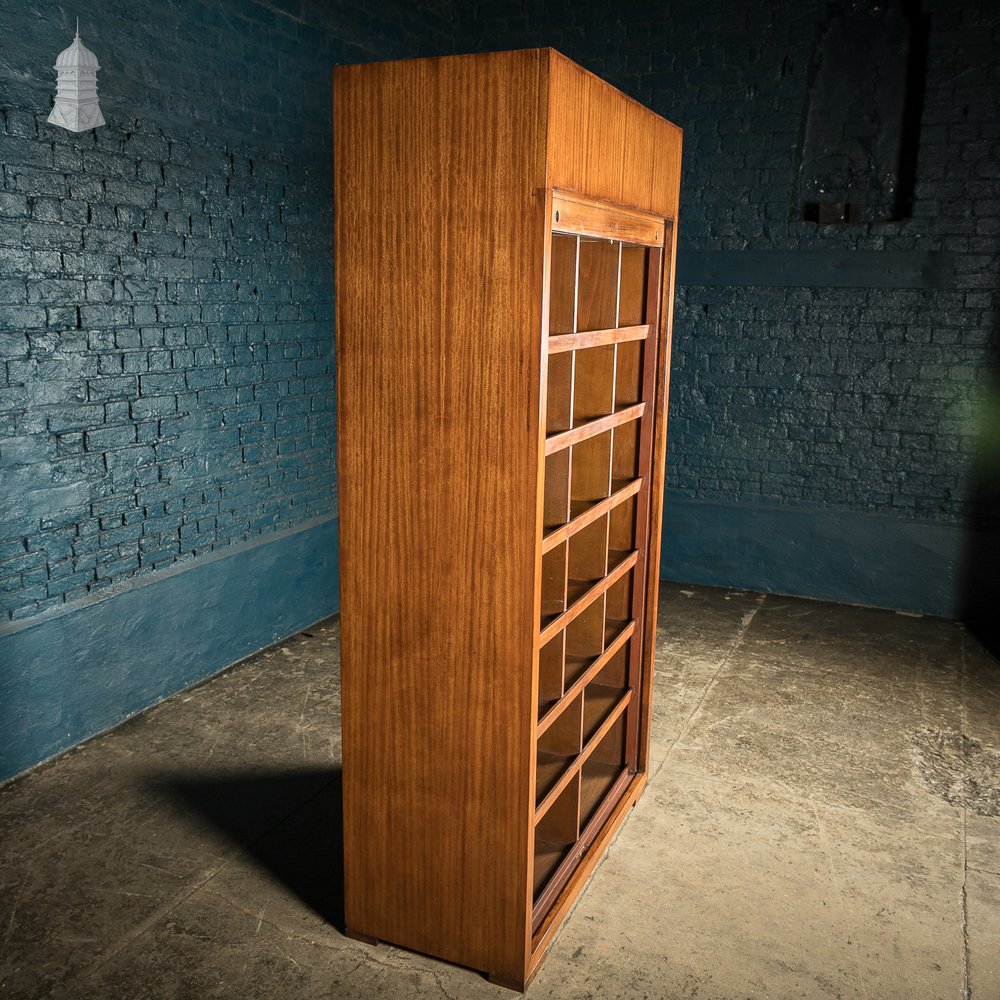 Tambour Front Cabinet, Mahogany and Oak Construction with internal pigeonhole shelving from a liner