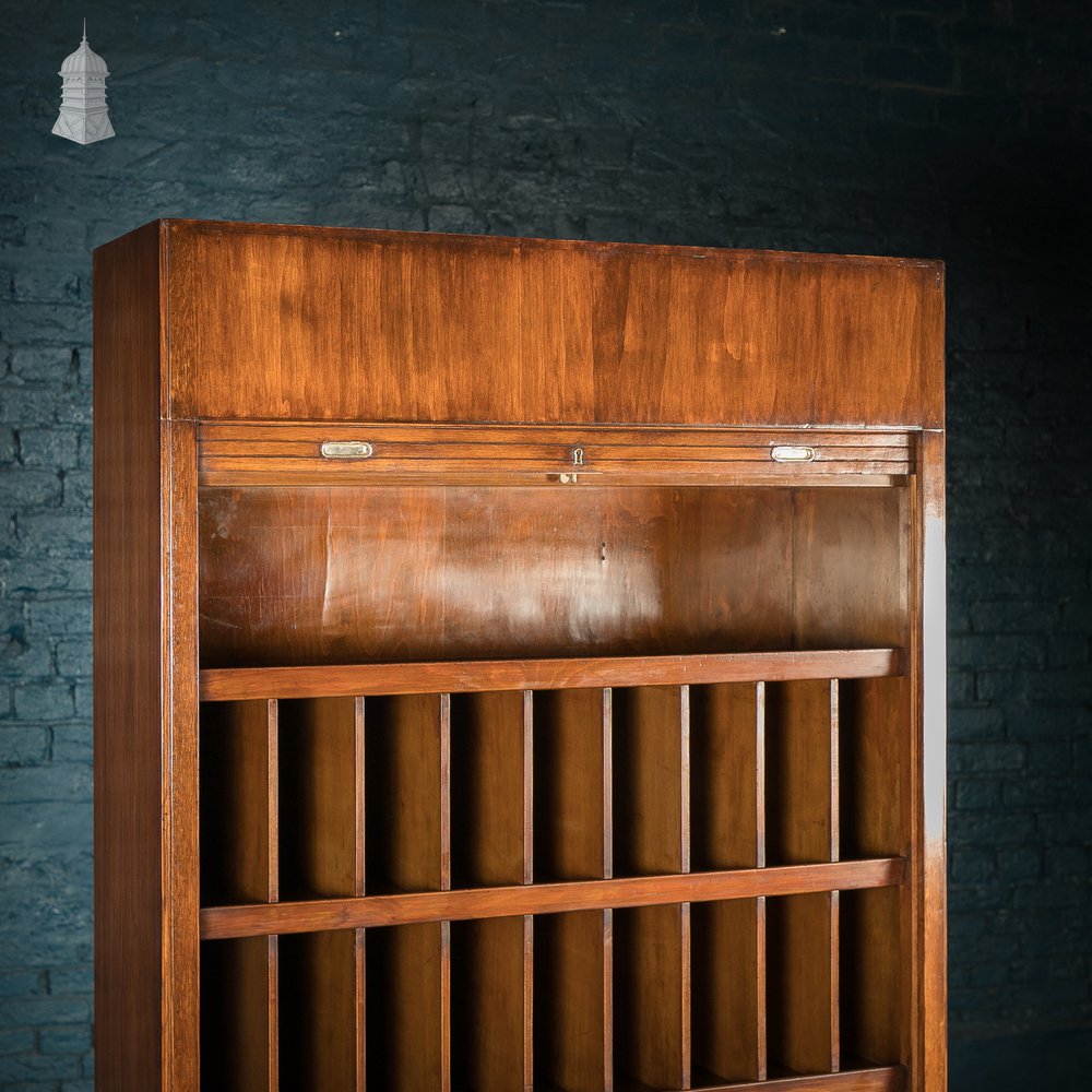 Tambour Front Cabinet, Mahogany and Oak Construction with internal pigeonhole shelving from a liner