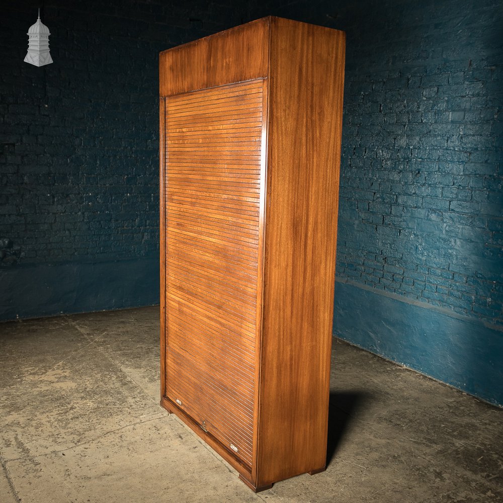 Tambour Front Cabinet, Mahogany and Oak Construction with internal pigeonhole shelving from a liner