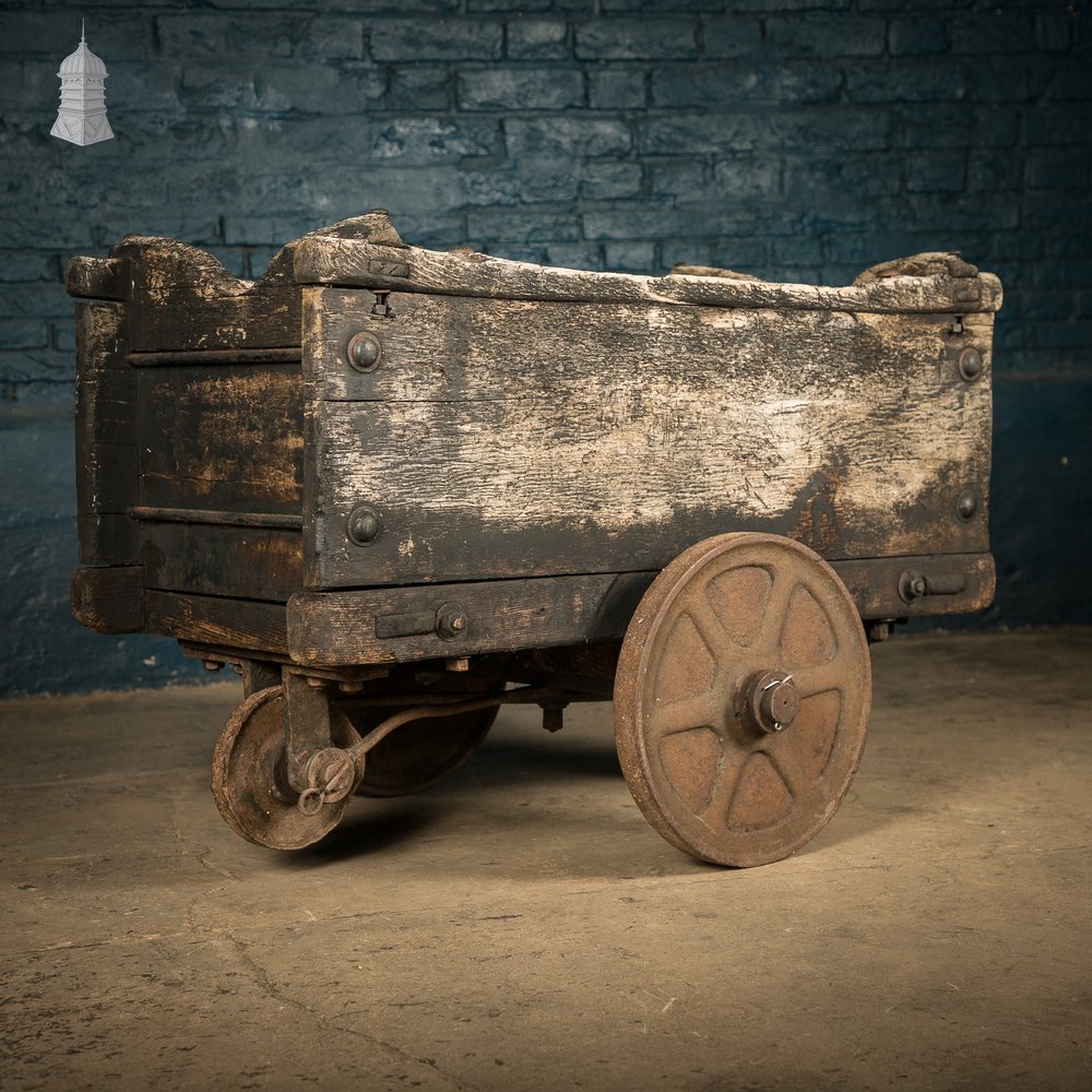 Wooden Factory Cart, Rustic Industrial Trolley