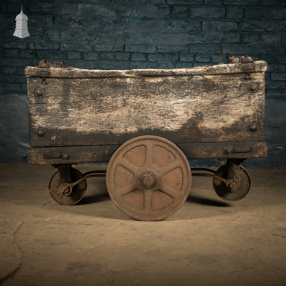 Wooden Factory Cart, Rustic Industrial Trolley